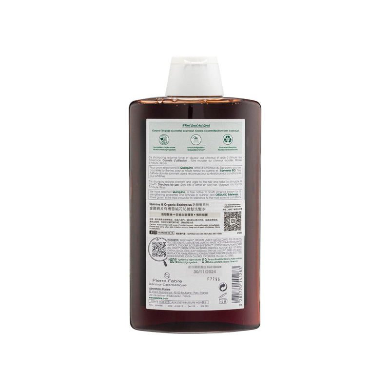 Klorane Shampoo With Quinine & Organic Edelweiss 400ML | Sasa Global eShop