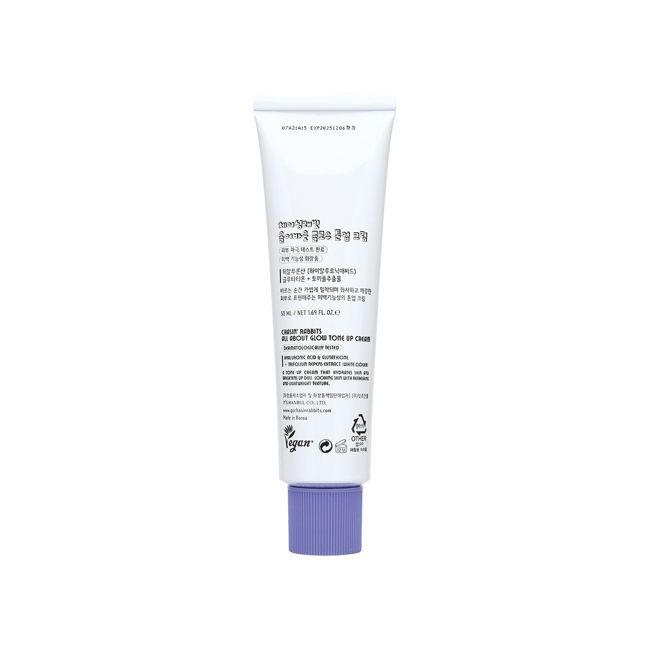 Crème Tone-up éclat CHASIN' RABBITS All About Glow - 50 Ml, Hydratante, Pour Tous Types De Peau, Neuve, Corée Du Sud