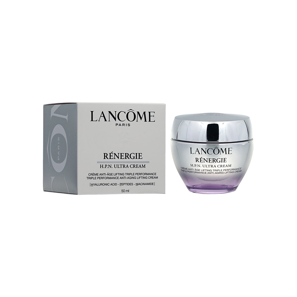 Lancème Rénergie cream jar and packaging on a white background