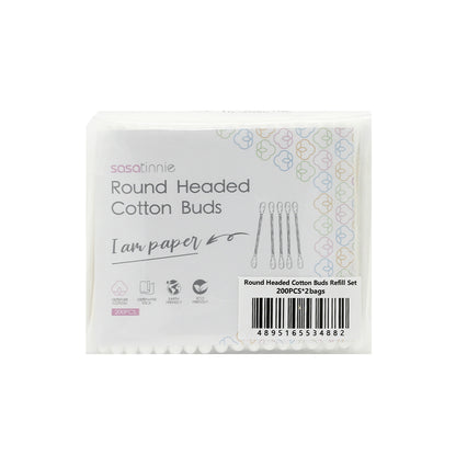 Sasatinnie Round Headed Cotton Buds Refill 200pc x 2