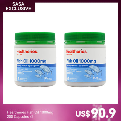 Healtheries Fish Oil 1000mg 200 Capsules x2