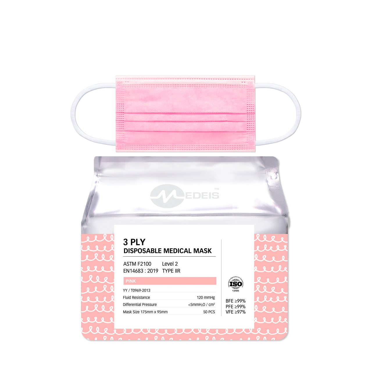 Medeis Disposable Medical Mask Pink 50PCS | Sasa Global eShop