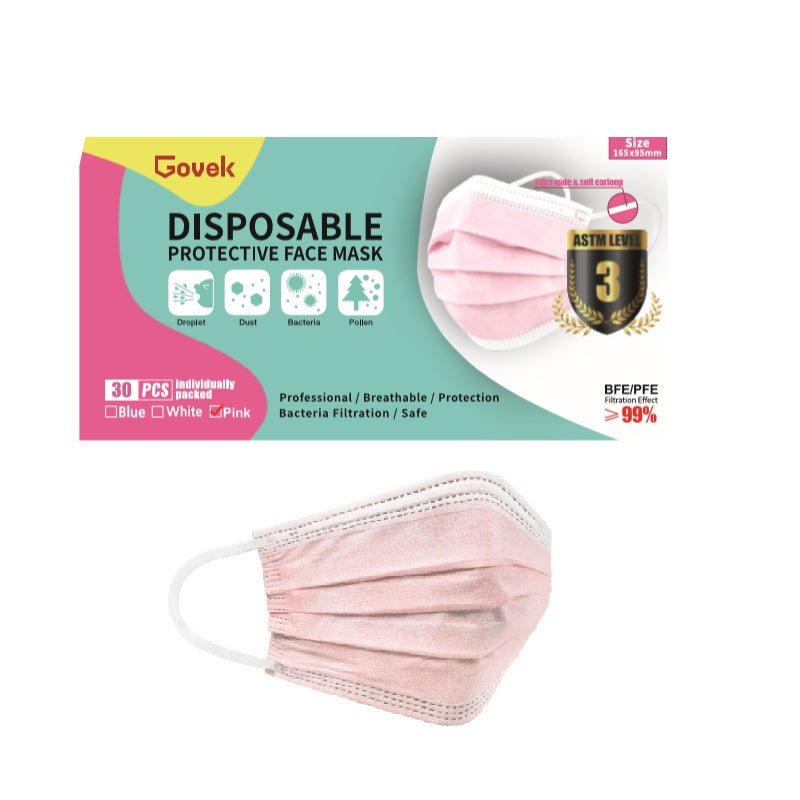 Govek Astm Level 3 Protective Mask Pink 30PCS