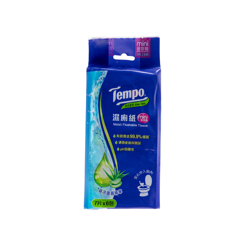 Tempo Aloe Vera Moist Flush-Able Wet Tissue Mini Pack 6 Pack