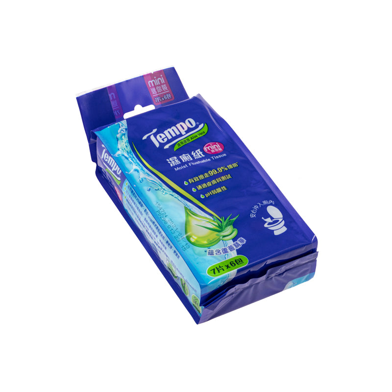 Tempo Aloe Vera Moist Flush-Able Wet Tissue Mini Pack 6 Pack